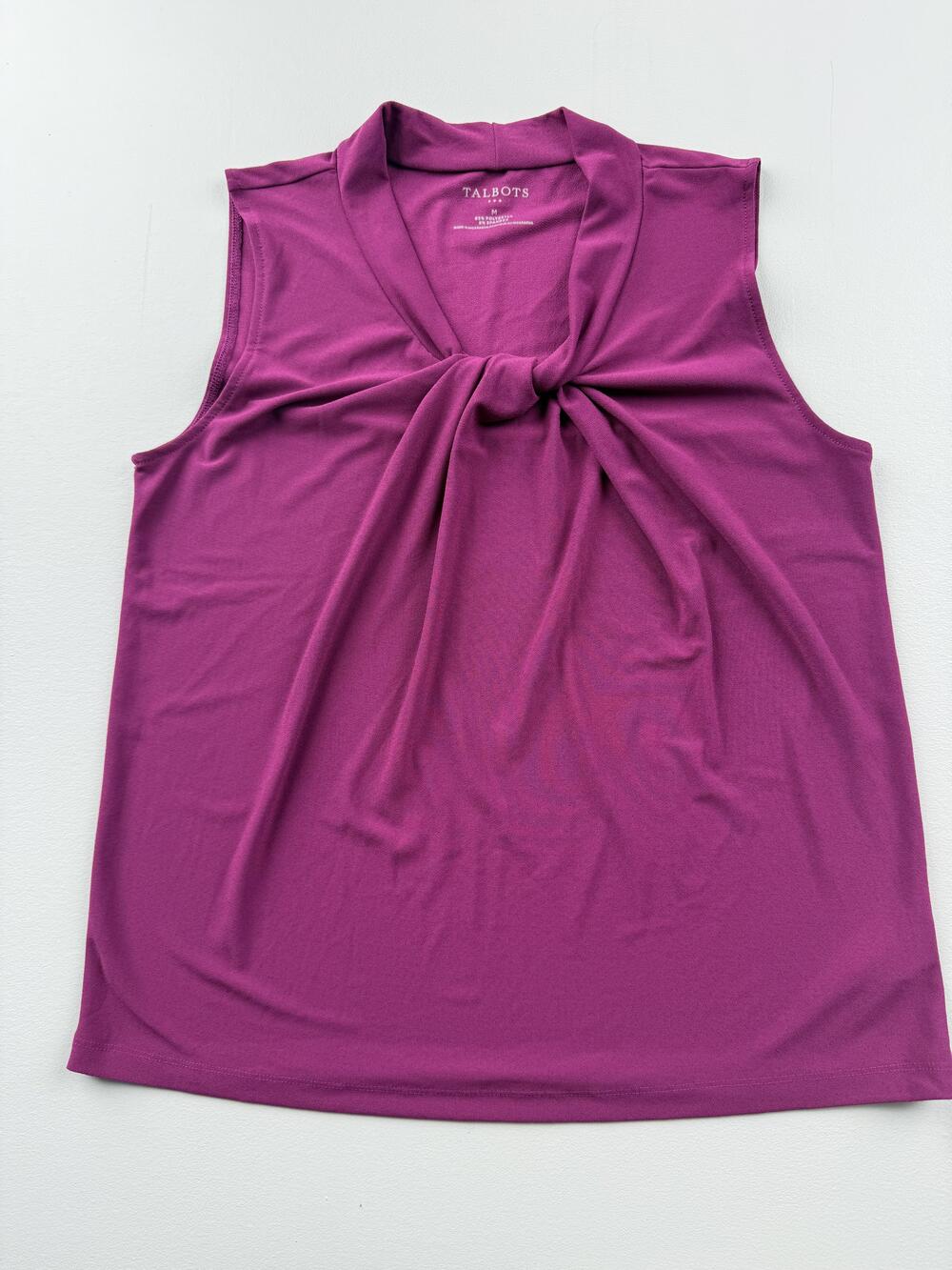 Talbots Blouse Womens Medium Purple V Neck Sleeveless Knot Front Jersey Top